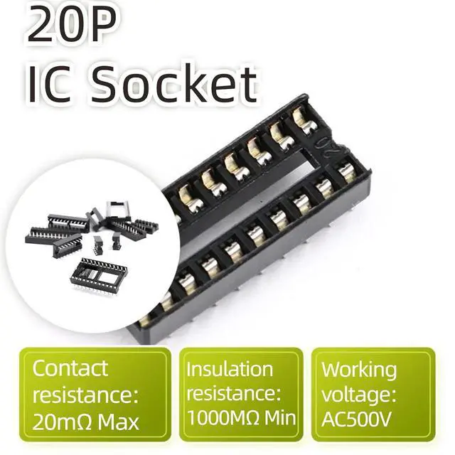 Alt view image 3 of 7 - 10Pcs 20P IC Socket DIP Integrated Circuit IC Sockets Adaptor Solder Type 2.54mm Pitch Dual Row 20 Flat Pin