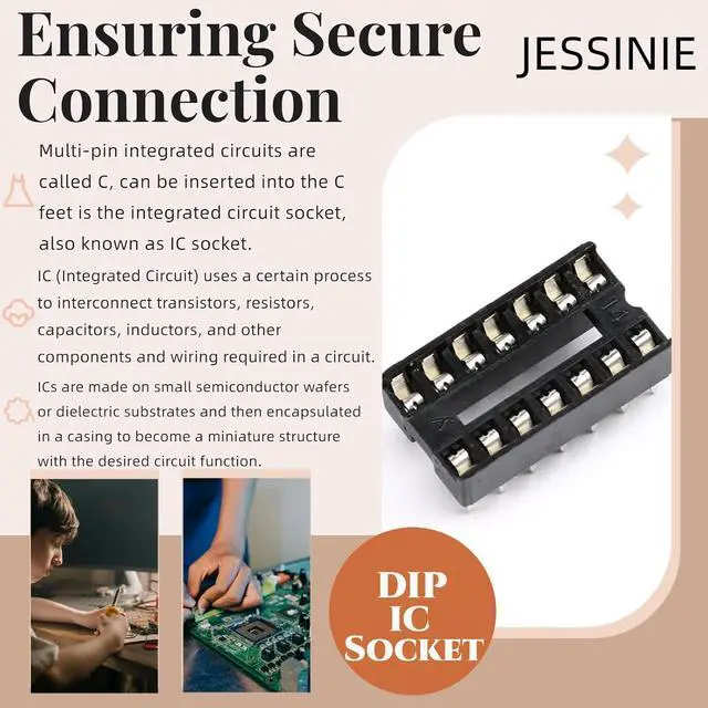 Alt view image 5 of 7 - 10Pcs 14P IC Socket DIP Integrated Circuit IC Sockets Adaptor Solder Type 2.54mm Pitch Dual Row 14 Flat Pin