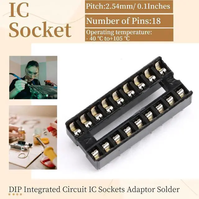 Alt view image 2 of 7 - 10Pcs 18P IC Socket DIP Integrated Circuit IC Sockets Adaptor Solder Type 2.54mm Pitch Dual Row 18 Flat Pin