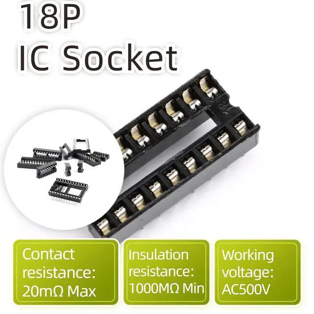 Alt view image 3 of 7 - 10Pcs 18P IC Socket DIP Integrated Circuit IC Sockets Adaptor Solder Type 2.54mm Pitch Dual Row 18 Flat Pin