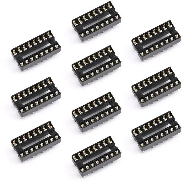 Main image of 10Pcs 16P IC Socket DIP Integrated Circuit IC Sockets Adaptor Solder Type 2.54mm Pitch Dual Row 16 Flat Pin