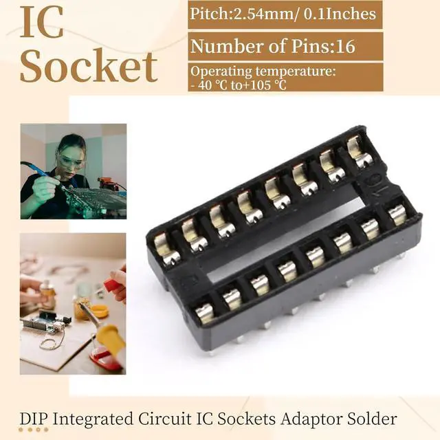 Alt view image 2 of 7 - 10Pcs 16P IC Socket DIP Integrated Circuit IC Sockets Adaptor Solder Type 2.54mm Pitch Dual Row 16 Flat Pin
