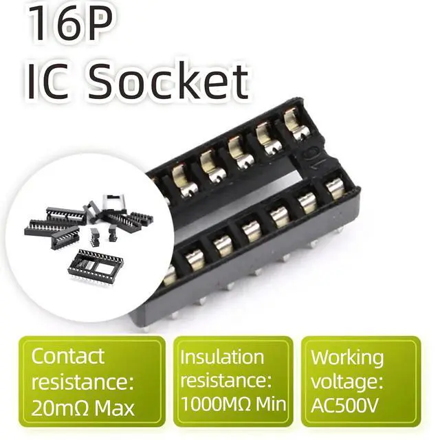 Alt view image 3 of 7 - 10Pcs 16P IC Socket DIP Integrated Circuit IC Sockets Adaptor Solder Type 2.54mm Pitch Dual Row 16 Flat Pin