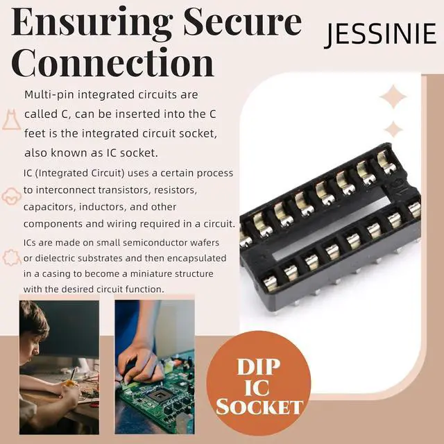 Alt view image 5 of 7 - 10Pcs 16P IC Socket DIP Integrated Circuit IC Sockets Adaptor Solder Type 2.54mm Pitch Dual Row 16 Flat Pin