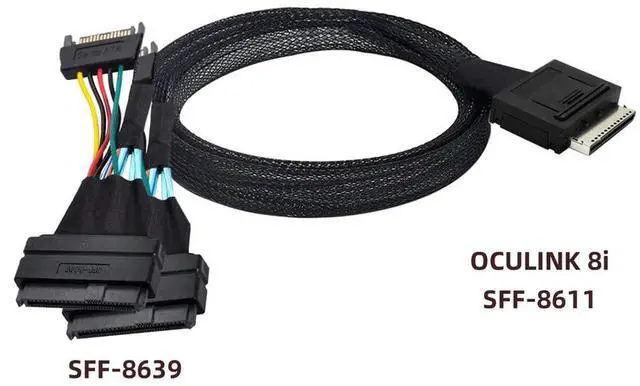 Alt view image 3 of 7 - xiwai OCuLink PCIe PCI-Express SFF-8611 8X 8-Lane to Dual SFF-8639 U.2 4X SSD Data Active Cable 50cm