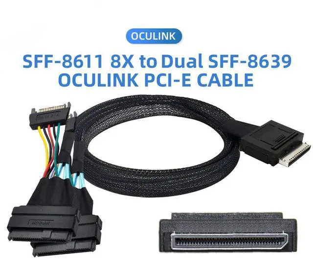 Alt view image 4 of 7 - xiwai OCuLink PCIe PCI-Express SFF-8611 8X 8-Lane to Dual SFF-8639 U.2 4X SSD Data Active Cable 50cm