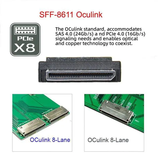 Alt view image 6 of 7 - xiwai OCuLink PCIe PCI-Express SFF-8611 8X 8-Lane to Dual SFF-8639 U.2 4X SSD Data Active Cable 50cm