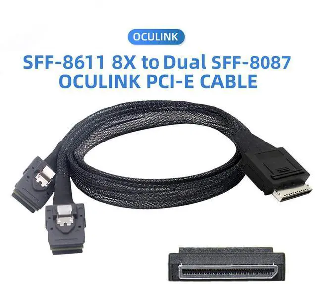 Alt view image 3 of 7 - xiwai OCuLink PCIe PCI-Express SFF-8611 8X 8-Lane to Dual SFF-8087 4X SSD Data Active Cable 50cm