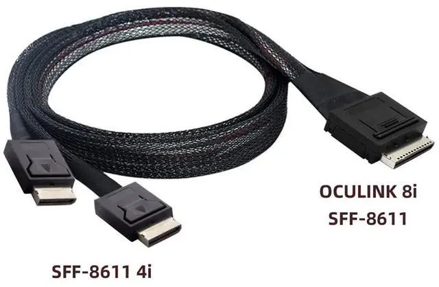 Alt view image 2 of 7 - xiwai OCuLink PCIe PCI-Express SFF-8611 8X 8-Lane to Dual SFF-8611 Oculink 4X SSD Data Active Cable 50cm