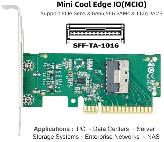 Alt view image 3 of 7 - xiwai PCIE5.0 Extender Adapter PCI-Express 8X to MCIO 8i Mini Cool Edge IO SFF-TA-1016 Interface Expansion Controller Card for Mainboard SSD Graphics Card
