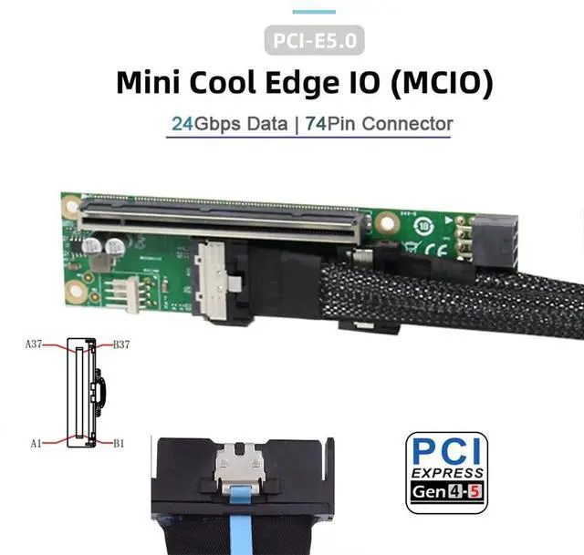 Alt view image 2 of 7 - Xiwai Dual MCIO 8i Mini Cool Edge IO SFF-TA-1016 to 16x PCI-Express PCIE5.0 VROC Adapter for Mainboard SSD Graphics Card
