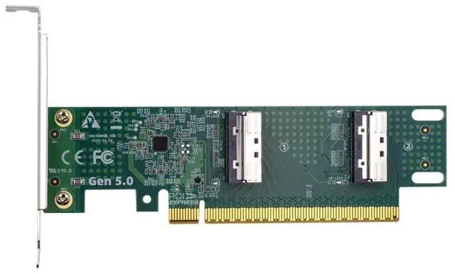 Main image of Xiwai 16x PCIE5.0 PCI-Express to Dual MCIO 8i SFF-TA-1016 VROC Mini Cool Edge IO Virtual RAID Adapter for Mainboard SSD Graphics Card