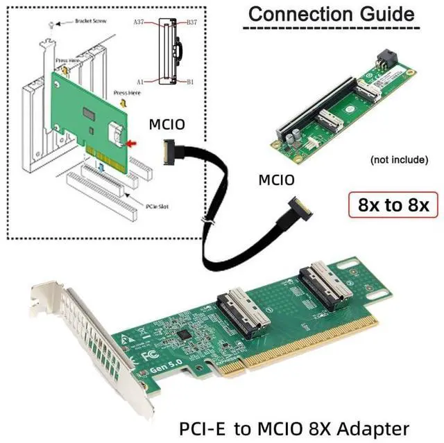 Alt view image 5 of 7 - Xiwai 16x PCIE5.0 PCI-Express to Dual MCIO 8i SFF-TA-1016 VROC Mini Cool Edge IO Virtual RAID Adapter for Mainboard SSD Graphics Card