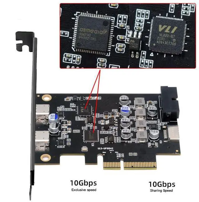 Alt view image 4 of 7 - Xiwai PCI-E Express Card to Type-E USB 3.1 Front Panel Socket & USB3.0 19Pin/20Pin & Dual USB-C Type-C Expainsion Adapter ASM3142 VL822