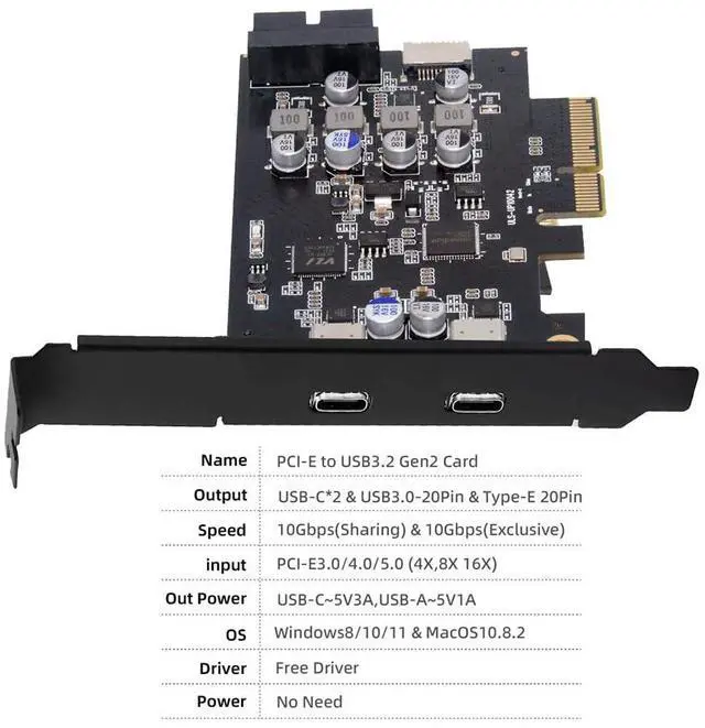 Alt view image 6 of 7 - Xiwai PCI-E Express Card to Type-E USB 3.1 Front Panel Socket & USB3.0 19Pin/20Pin & Dual USB-C Type-C Expainsion Adapter ASM3142 VL822