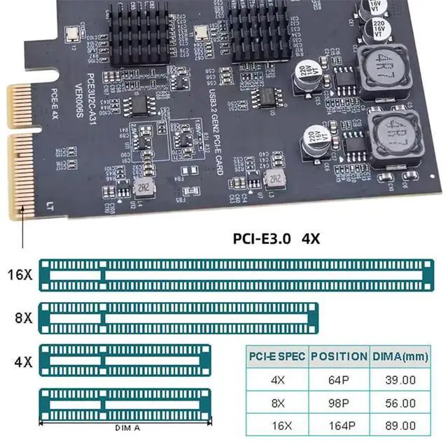 Alt view image 5 of 7 - xiwai Superspeed 10Gbps PCIE USB Card PCI-E Express to Three Ports Type-A USB3.0 Back Panel Socket & Dual USB3.1 USB-C Type-C Expansion Adapter ASM3142 VL822