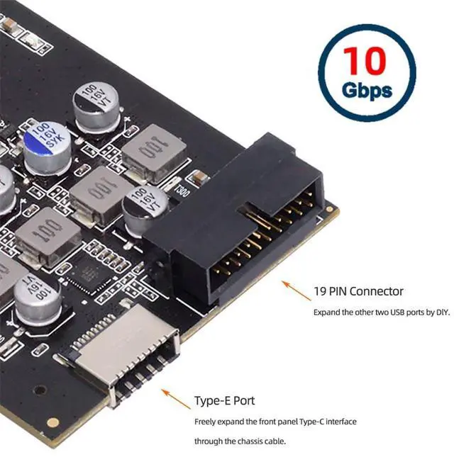 Alt view image 3 of 7 - Xiwai Type-E USB 3.1 Front Socket 10Gbps & 19Pin/20Pin USB3.0 & USB-C Type-A to PCI-E Express Card Adapter ASM3142 VL822