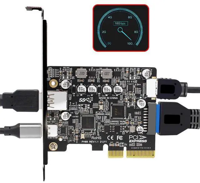Alt view image 2 of 7 - Xiwai Type-E USB 3.1 Front Socket 10Gbps & 19Pin/20Pin USB3.0 & USB-C Type-A to PCI-E Express Card Adapter ASM3142 VL822