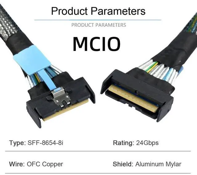 Alt view image 7 of 7 - xiwai Slimline MCIO 8i 74Pin Male to MCIO PCIE 5.0 4.0 74Pin Male Extender Cord, PCI-E 5.0 Mini Cool Edge IO MCIO Cable 50cm