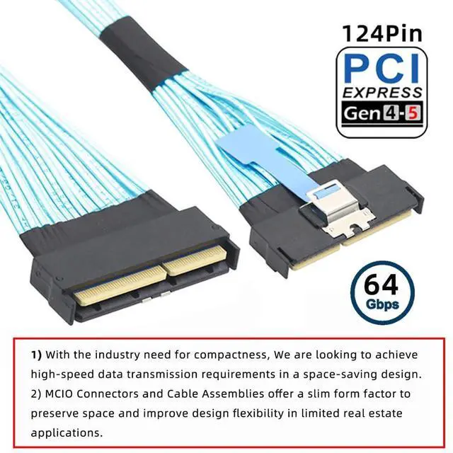 Alt view image 2 of 7 - xiwai PCI-E 5.0 MCIO 16x Cable Mini Cool Edge IO STR PCI-E 124Pin Male to MCIO 124Pin Male Extender Cord 50cm with Pull Tab