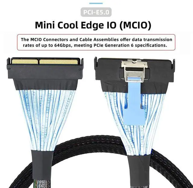 Alt view image 6 of 7 - xiwai PCI-E 5.0 MCIO 16x Cable Mini Cool Edge IO STR PCI-E 124Pin Male to MCIO 124Pin Male Extender Cord 50cm with Pull Tab