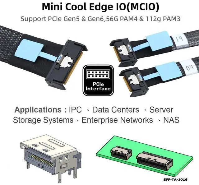 Alt view image 7 of 7 - xiwai PCI-E 5.0 MCIO STR PCI-E Mini Cool Edge IO 8i 74Pin Male to Dual MCIO 38Pin Male High Speed Extender Data Cable 50cm