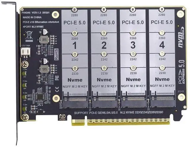 Main image of xiwai NGFF 4X NVME M-Key M.2 SSD to PCIE Express 5.0 Gen5 Gen4 X16 Raid Card Detachable Bifurcation VROC Raid0 Hyper Adapter