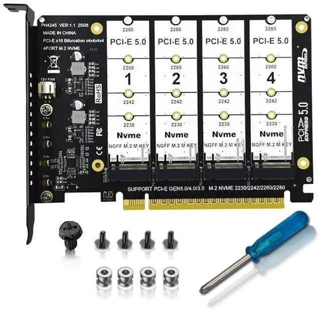 Alt view image 4 of 7 - xiwai NGFF 4X NVME M-Key M.2 SSD to PCIE Express 5.0 Gen5 Gen4 X16 Raid Card Detachable Bifurcation VROC Raid0 Hyper Adapter
