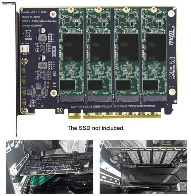 Alt view image 5 of 7 - xiwai NGFF 4X NVME M-Key M.2 SSD to PCIE Express 5.0 Gen5 Gen4 X16 Raid Card Detachable Bifurcation VROC Raid0 Hyper Adapter