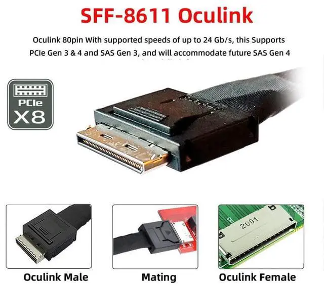 Alt view image 6 of 7 - xiwai OCuLink PCIe PCI-Express SFF-8611 8X 8-Lane to Dual SFF-8611 Oculink 4X SSD Data Active Cable 50cm