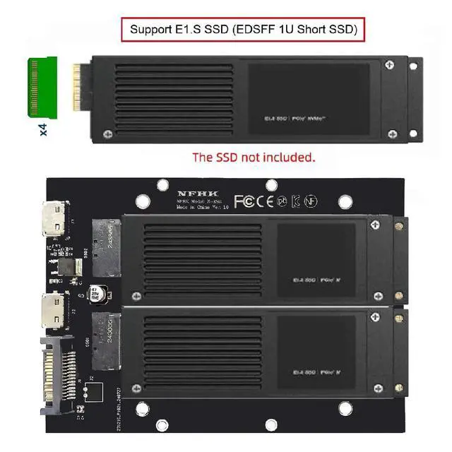 Alt view image 2 of 7 - xiwai SFF-8612 Dual Oculink 4X Host to Dual Ruler 1U GEN-Z EDSFF Adapter | for E1.S PCI-E 9.5mm 15mm 25mm Short SSD with Heat Sink PM9A3 PM9D3 P5801X Carrier