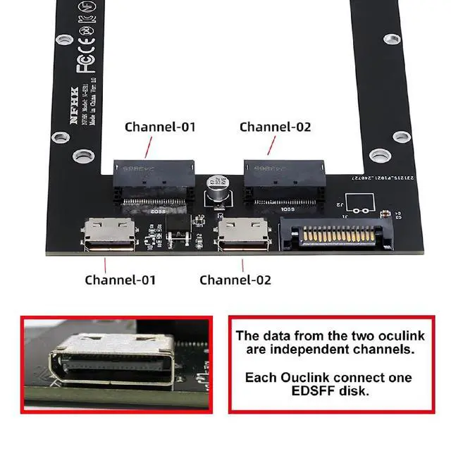 Alt view image 4 of 7 - xiwai SFF-8612 Dual Oculink 4X Host to Dual Ruler 1U GEN-Z EDSFF Adapter | for E1.S PCI-E 9.5mm 15mm 25mm Short SSD with Heat Sink PM9A3 PM9D3 P5801X Carrier