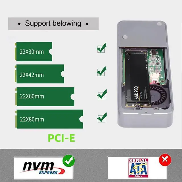 Alt view image 7 of 7 - Xiwai 40Gbps USB4 Type-C to PCI-E 4.0 X4 NVMe Aluminum M.2 Enclosure NGFF M-Key with Cooling Fan, Anti-Drop SSD Case USB-C 20Gbps ASM2464 Chipset