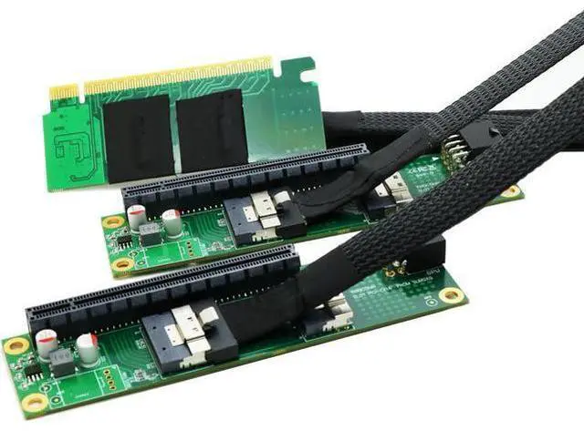 Main image of Sintech PCI-e 4.0 16X to 2 Ports PCIe 8X/16X Expansion Card,PCIe Bifurcation x16 to x8x8 Split Card with SlimSAS 8I Cable 60cm