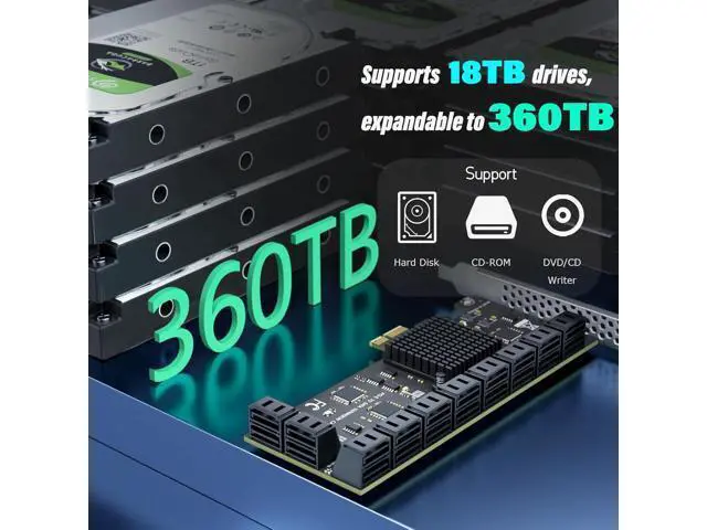 Alt view image 4 of 7 - 20-Port SATA Expansion Card (PCIe 3.0 x1 to 6Gbps SATA Card), Compatible with Windows/Mac/Linux/NAS