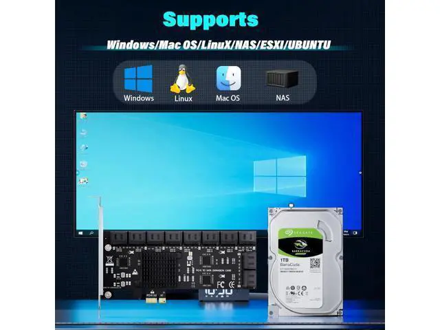 Alt view image 6 of 7 - 20-Port SATA Expansion Card (PCIe 3.0 x1 to 6Gbps SATA Card), Compatible with Windows/Mac/Linux/NAS