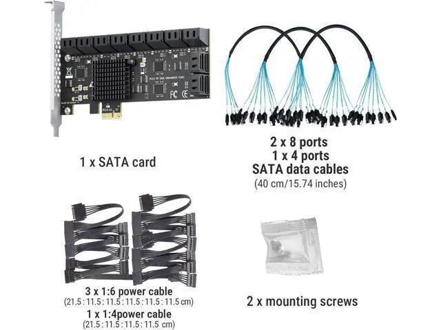 Alt view image 7 of 7 - 20-Port SATA Expansion Card (PCIe 3.0 x1 to 6Gbps SATA Card), Compatible with Windows/Mac/Linux/NAS