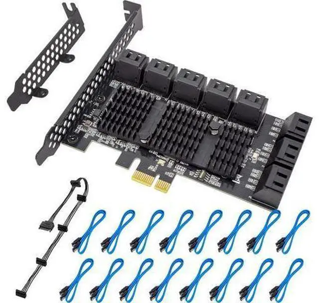 Main image of PCIe SATA 16 Port Expansion Card - 6 Gbps SATA 3.0 Controller, Low Profile Bracket, Supports 16 SATA3 Devices, Compatible with Windows, MAC, Linux