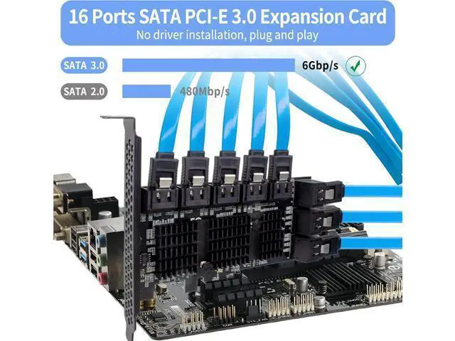 Alt view image 2 of 7 - PCIe SATA 16 Port Expansion Card - 6 Gbps SATA 3.0 Controller, Low Profile Bracket, Supports 16 SATA3 Devices, Compatible with Windows, MAC, Linux