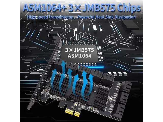 Alt view image 3 of 7 - PCIe SATA 16 Port Expansion Card - 6 Gbps SATA 3.0 Controller, Low Profile Bracket, Supports 16 SATA3 Devices, Compatible with Windows, MAC, Linux
