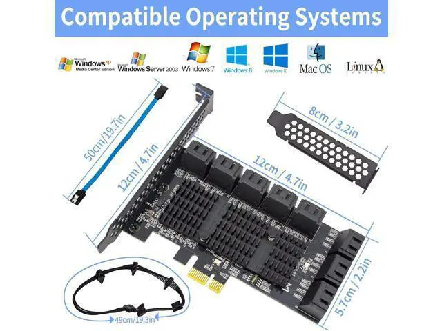 Alt view image 4 of 7 - PCIe SATA 16 Port Expansion Card - 6 Gbps SATA 3.0 Controller, Low Profile Bracket, Supports 16 SATA3 Devices, Compatible with Windows, MAC, Linux