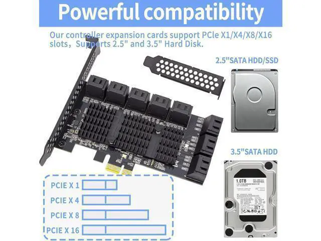 Alt view image 5 of 7 - PCIe SATA 16 Port Expansion Card - 6 Gbps SATA 3.0 Controller, Low Profile Bracket, Supports 16 SATA3 Devices, Compatible with Windows, MAC, Linux