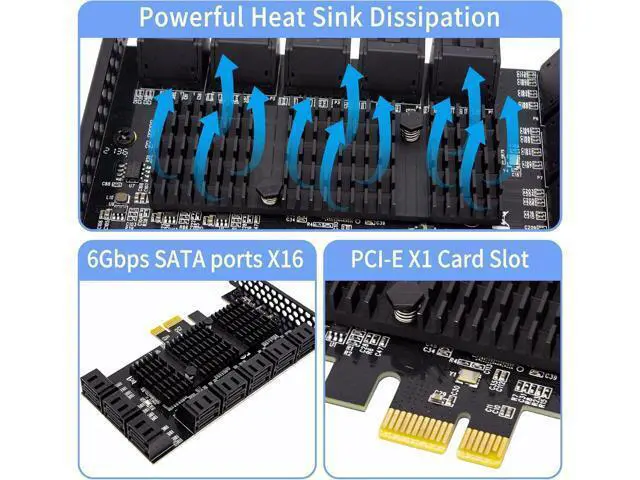 Alt view image 6 of 7 - PCIe SATA 16 Port Expansion Card - 6 Gbps SATA 3.0 Controller, Low Profile Bracket, Supports 16 SATA3 Devices, Compatible with Windows, MAC, Linux
