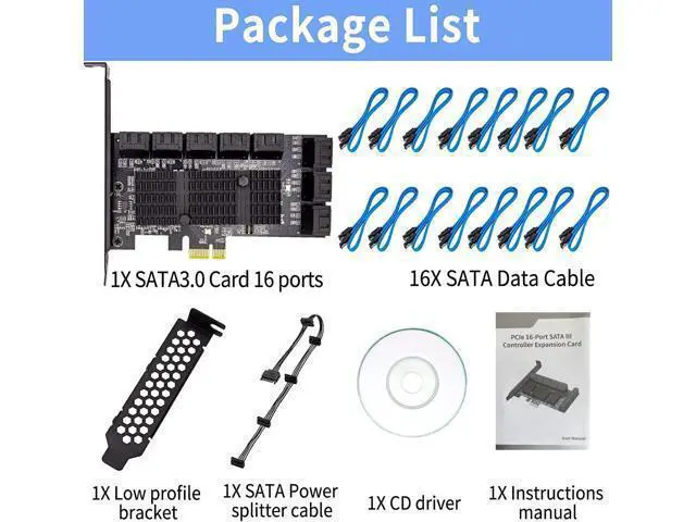 Alt view image 7 of 7 - PCIe SATA 16 Port Expansion Card - 6 Gbps SATA 3.0 Controller, Low Profile Bracket, Supports 16 SATA3 Devices, Compatible with Windows, MAC, Linux