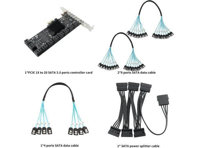 Alt view image 6 of 7 - PCIE x1 SATA Card 20 Ports, PCI Express SATA3.0 6Gbps Controller Expansion Card with 20 inches SATA Bundle Cables,Without Raid, Boot as System Disk Support HDD or SSD