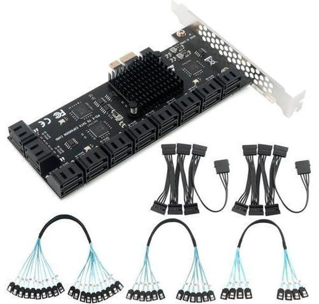 Main image of PCIe x1 to 20-Port SATA III Expansion Card | 6Gbps HDD/SSD Controller with 19in Bundle Cables | Plug & Play Multi-Drive Desktop Storage