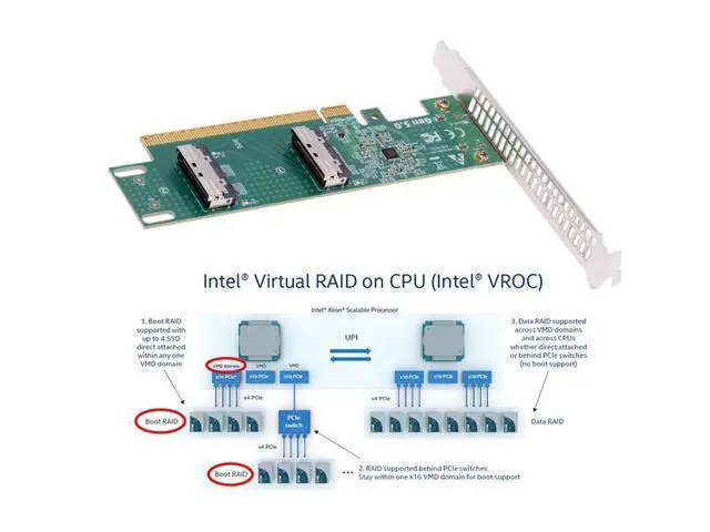 Alt view image 6 of 7 - Dual MCIO 8i Mini Cool Edge IO SFF-TA-1016 VROC to PCIE5.0 PCI-Express 16x Virtual RAID Adapter for Mainboard SSD Graphics Card