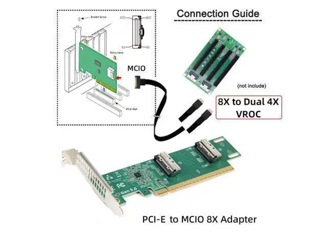 Alt view image 7 of 7 - Dual MCIO 8i Mini Cool Edge IO SFF-TA-1016 VROC to PCIE5.0 PCI-Express 16x Virtual RAID Adapter for Mainboard SSD Graphics Card