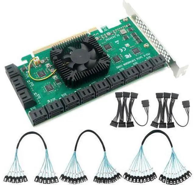 Main image of PCIEx16 to 24-Port SATA 3.0 Expansion Card with 20 inches SATA Bundle Cables for Desktop SSD/HDD, Plug & Play, Compatible with Windows/Linux/ESXi