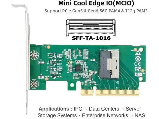 Alt view image 5 of 7 - Card PCIE5.0 PCI-Express 8X to MCIO 8i Mini Cool Edge IO SFF-TA-1016 VROC Adapter for Mainboard SSD Graphics Card
